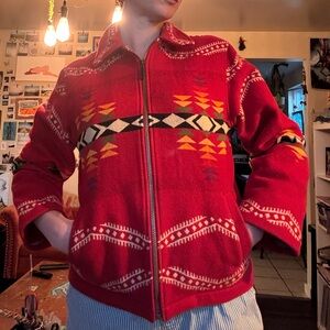 Vintage Pendleton full zip wool Aztec blanket Jacket with Geometric Accents